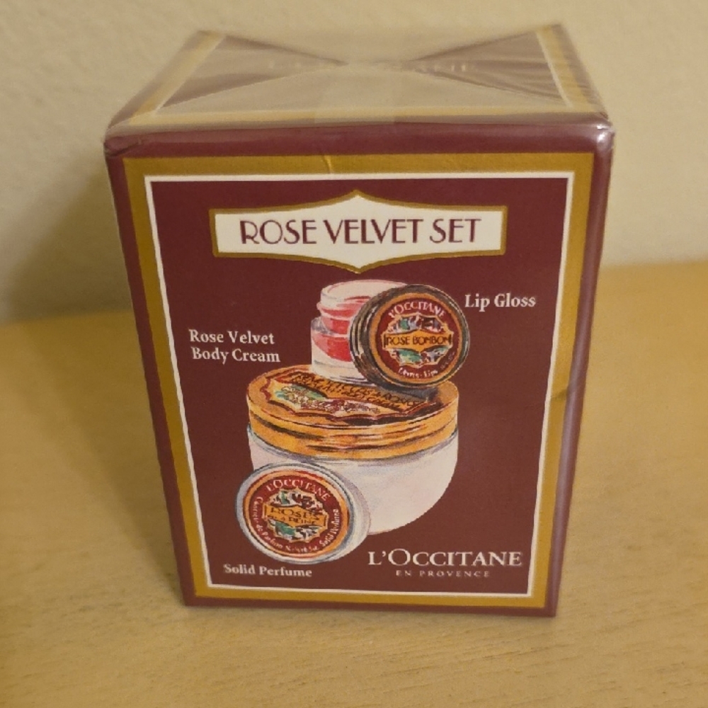 L'OCCITANE Rose Velvet Set-Body Cream, Lip Gloss & Solid Perfume. Brand New